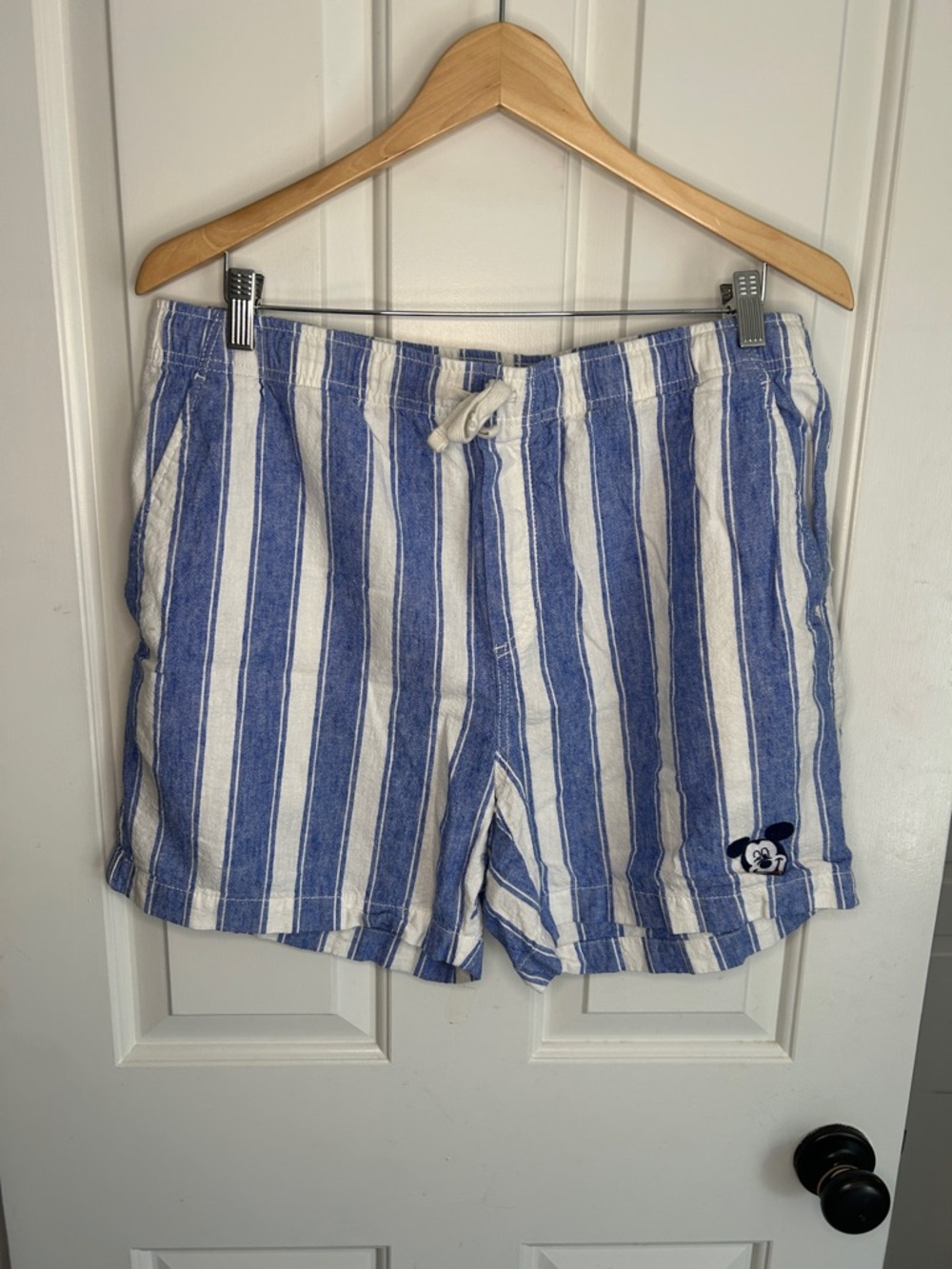 Old Navy Disney collaboration Blue and White Plaid Linen/cotton Shorts - Large